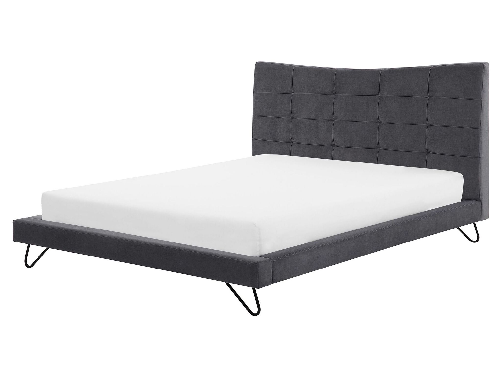 Beliani - Lit Double En Velours Gris 160 X 200 Cm Avec Haute Tête De Lit Capitonnée Confortable Et Élégant Pour Chambre Moderne Et Scandinave