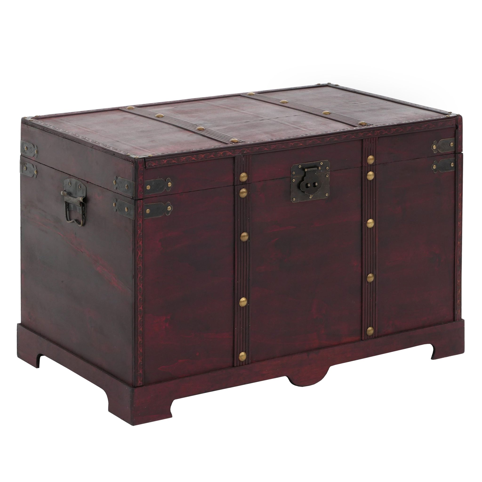 Coffre De Rangement 77x47x49 Cm Bois Massif Épicéa Style Colonial Finition Antique Marron 04_0011468