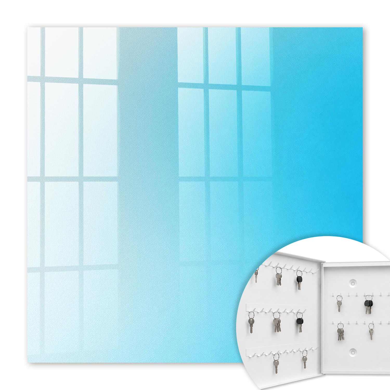 Armoire À Clés - (30 Cm X 30 Cm) - Boîte À Clés Murale - Coffret De Rangement Pour Clés - Couleur Blanche - Ouverture Vers La Gauche - Pour Maison Et Bureau - Dégradé Bleu