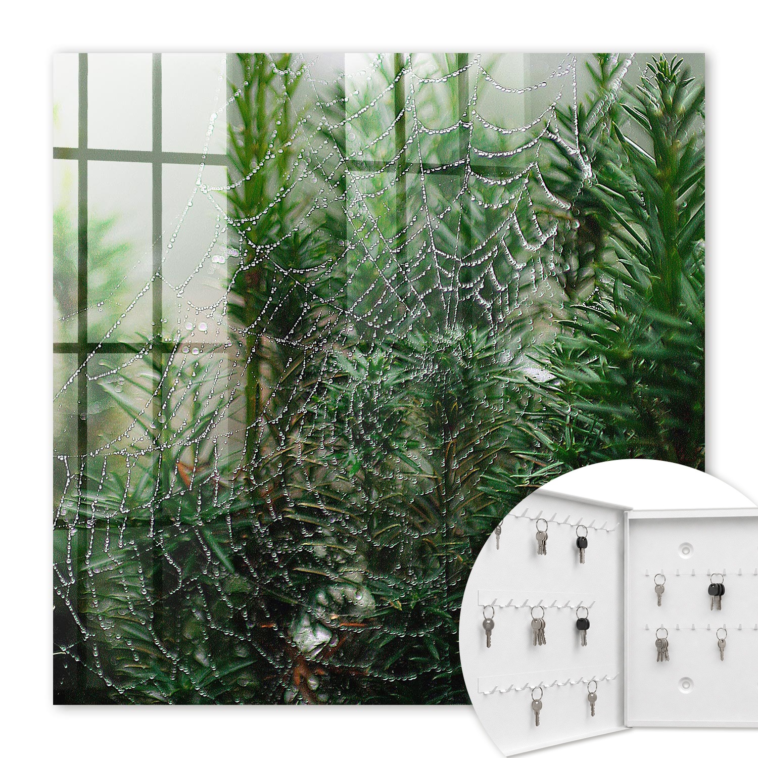 Armoire À Clés - (30 Cm X 30 Cm) - Boîte À Clés Murale - Coffret De Rangement Pour Clés - Couleur Blanche - Ouverture Vers La Gauche - Pour Maison Et Bureau - Toile D'Araignée Dans La Forêt