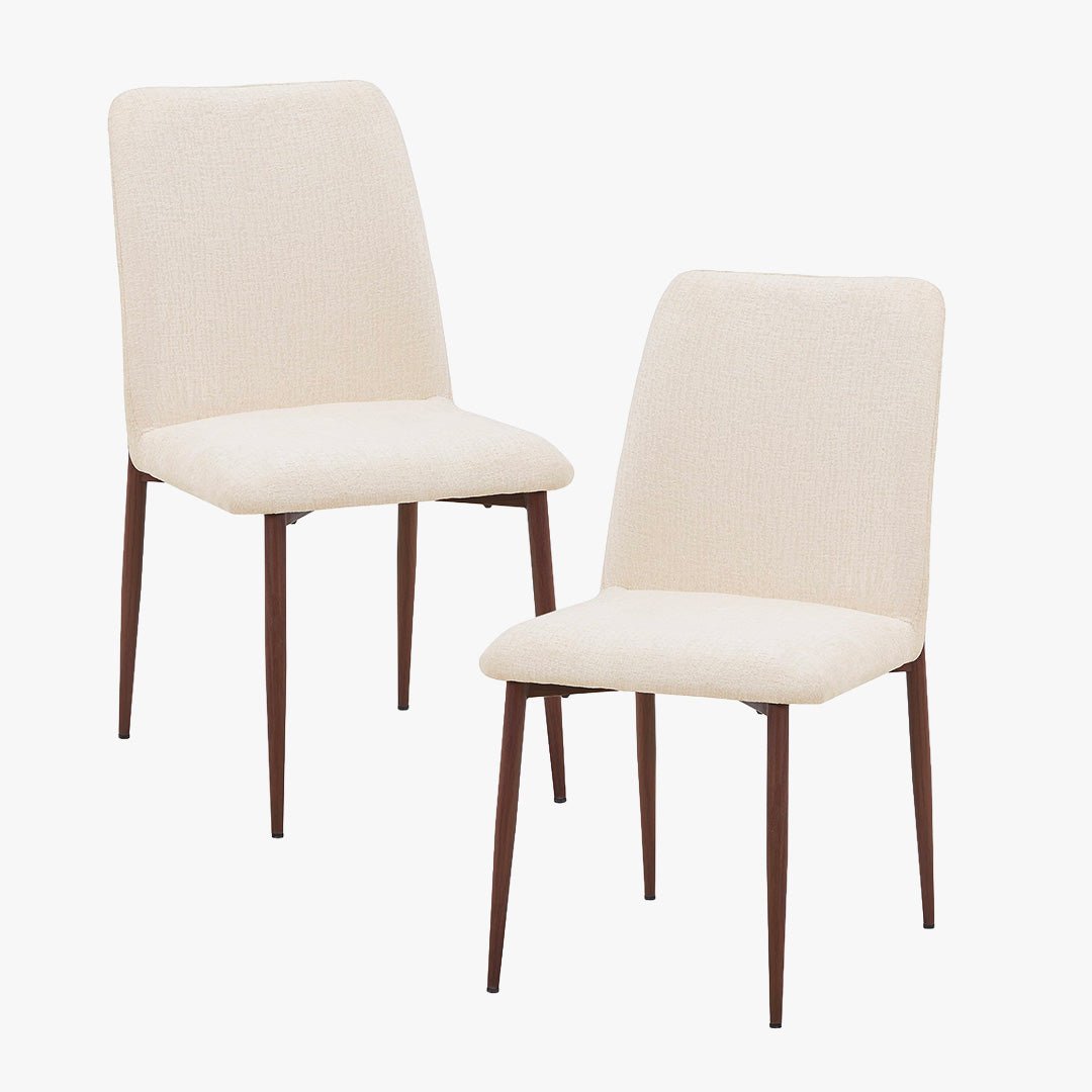 Selia - Lot De 2 Chaises En Tissu Beige Pieds Couleur Bois Foncé