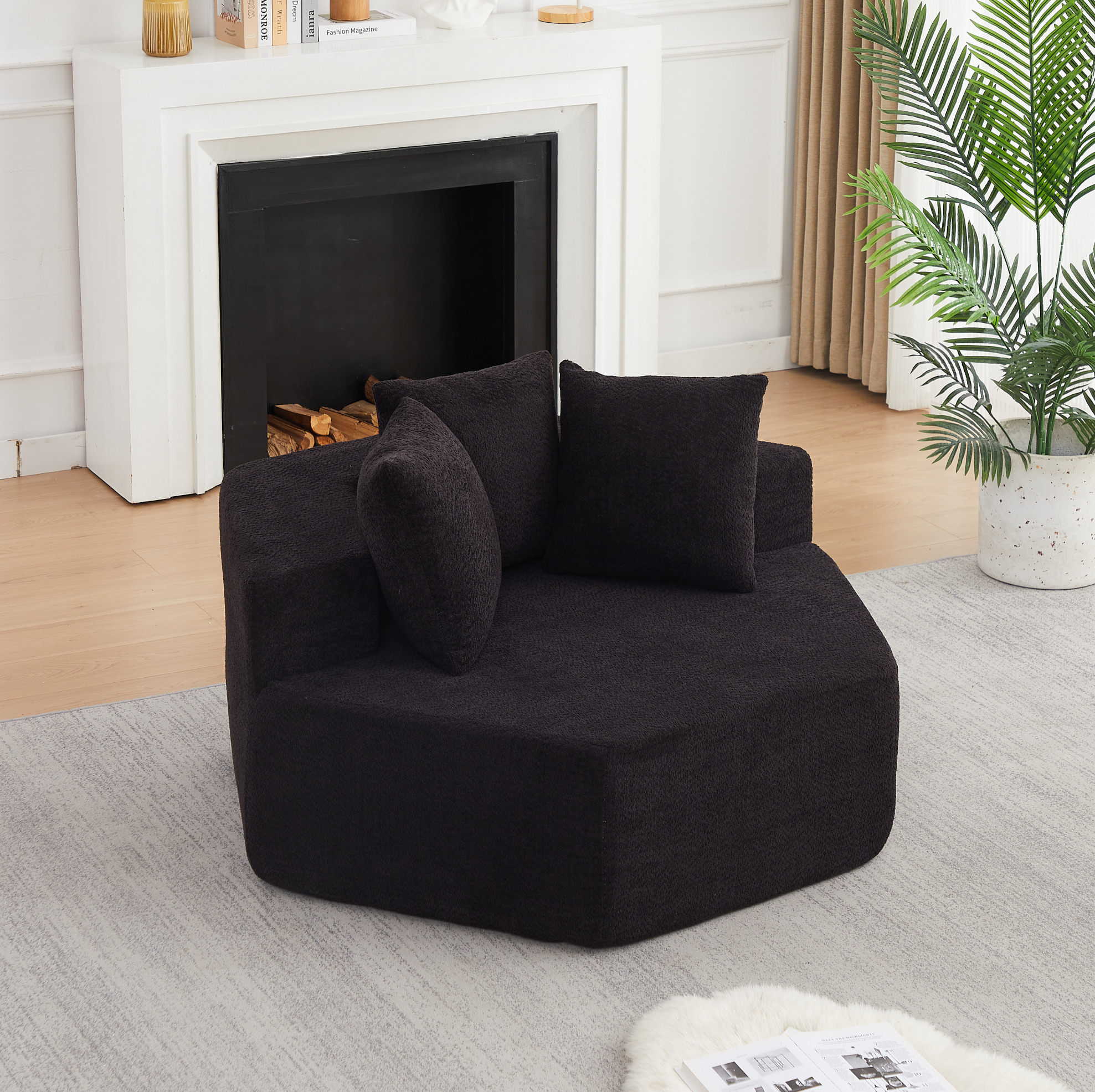 Canapé Modulable Hexagonal 1 Place En Chenille Noire, 138 X 122 X 76 Cm, Redom