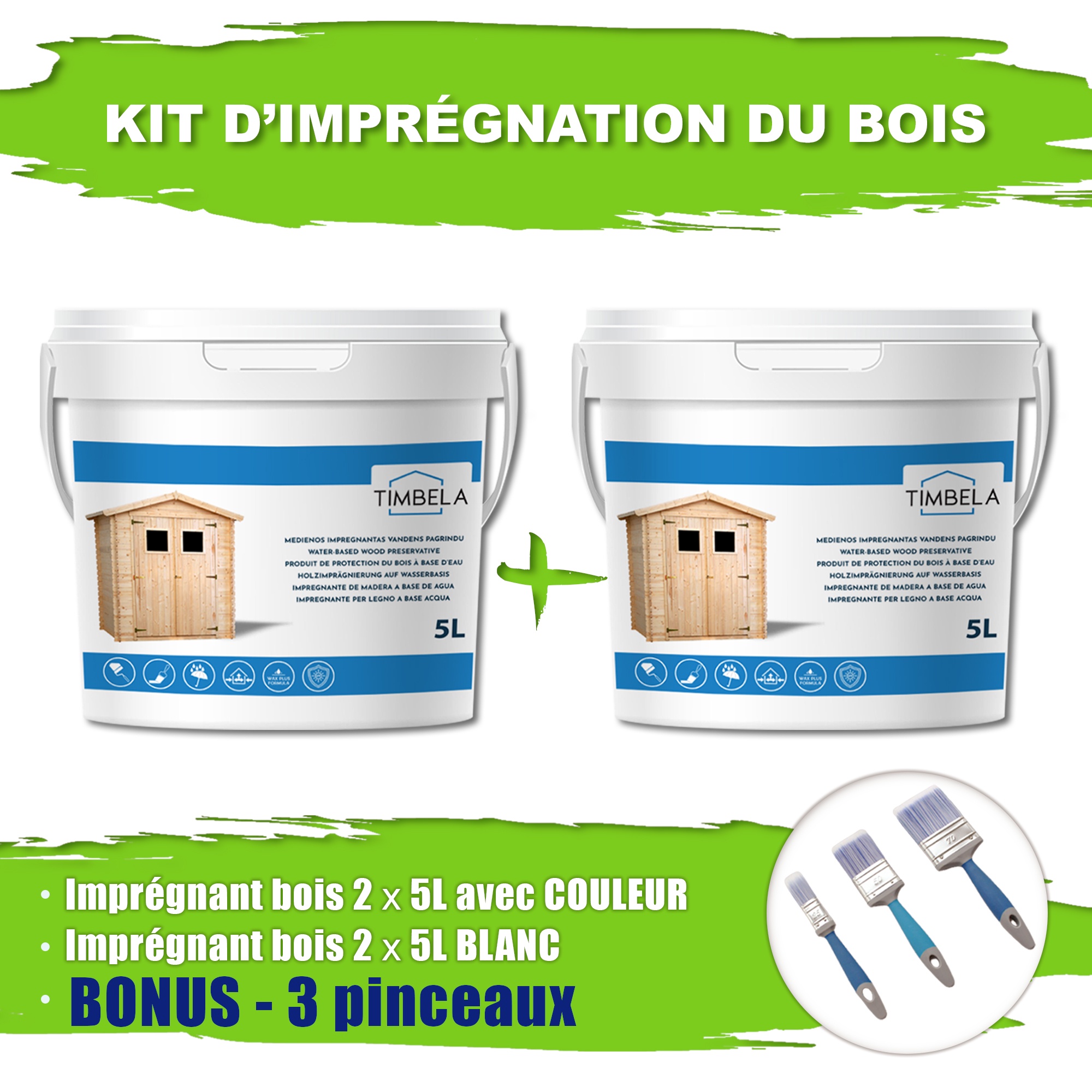 Kit D'Imprégnation Du Bois Pour La Décoration Intérieure Et Extérieure: 10l De Produit De Protection Blanc + 10l De Produit De Protection Noir- Timbela Dkmt02-black/white