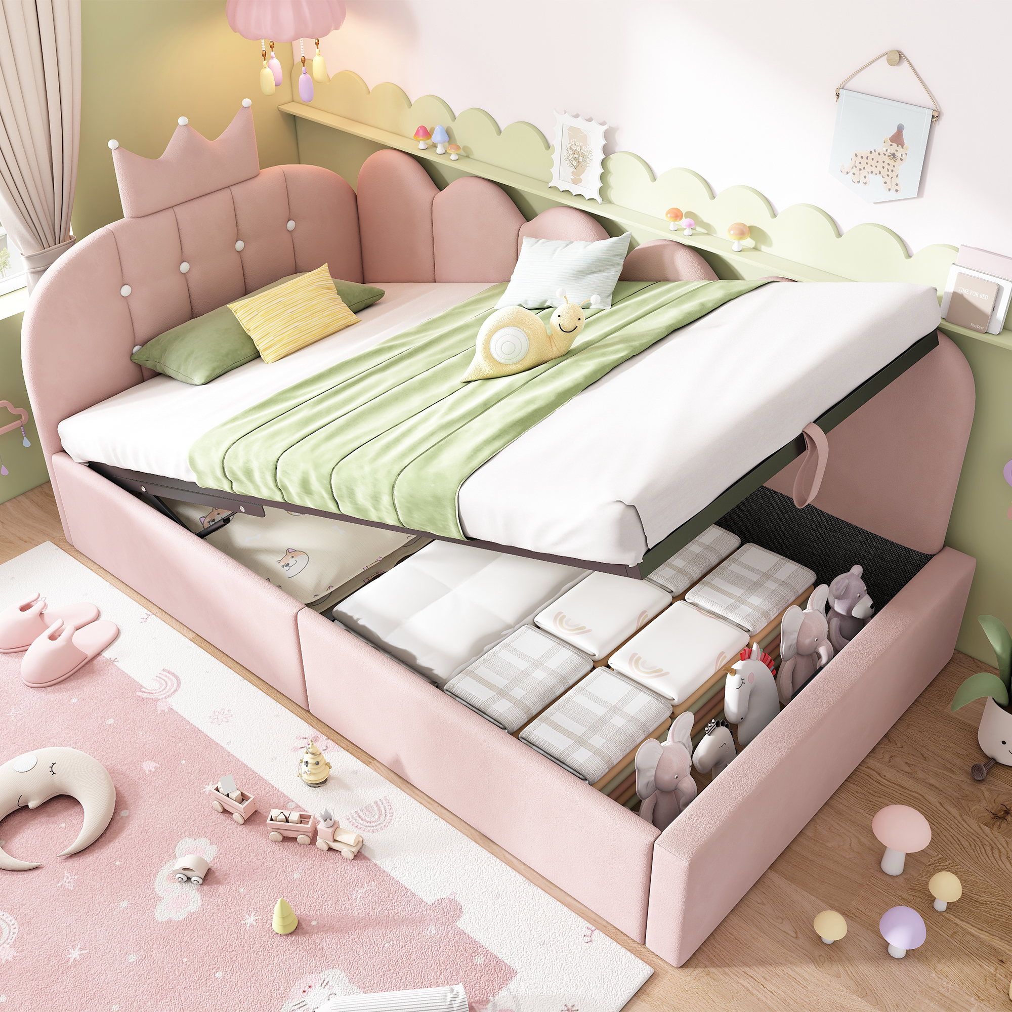Redom Lit Coffre 90x200 Cm Avec Rangement Hydraulique En Velours Rose (sans Matelas)