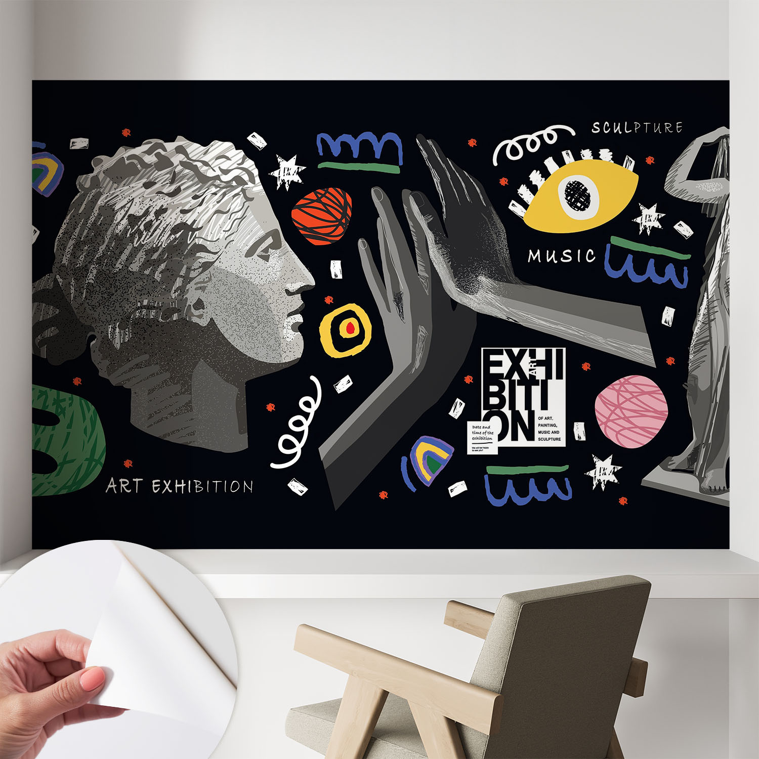 Papier Peint Adhésif Autocollant Pour Salon Chambre À Coucher Tendance Et Originale Exposition Colorée 104x70 Cm