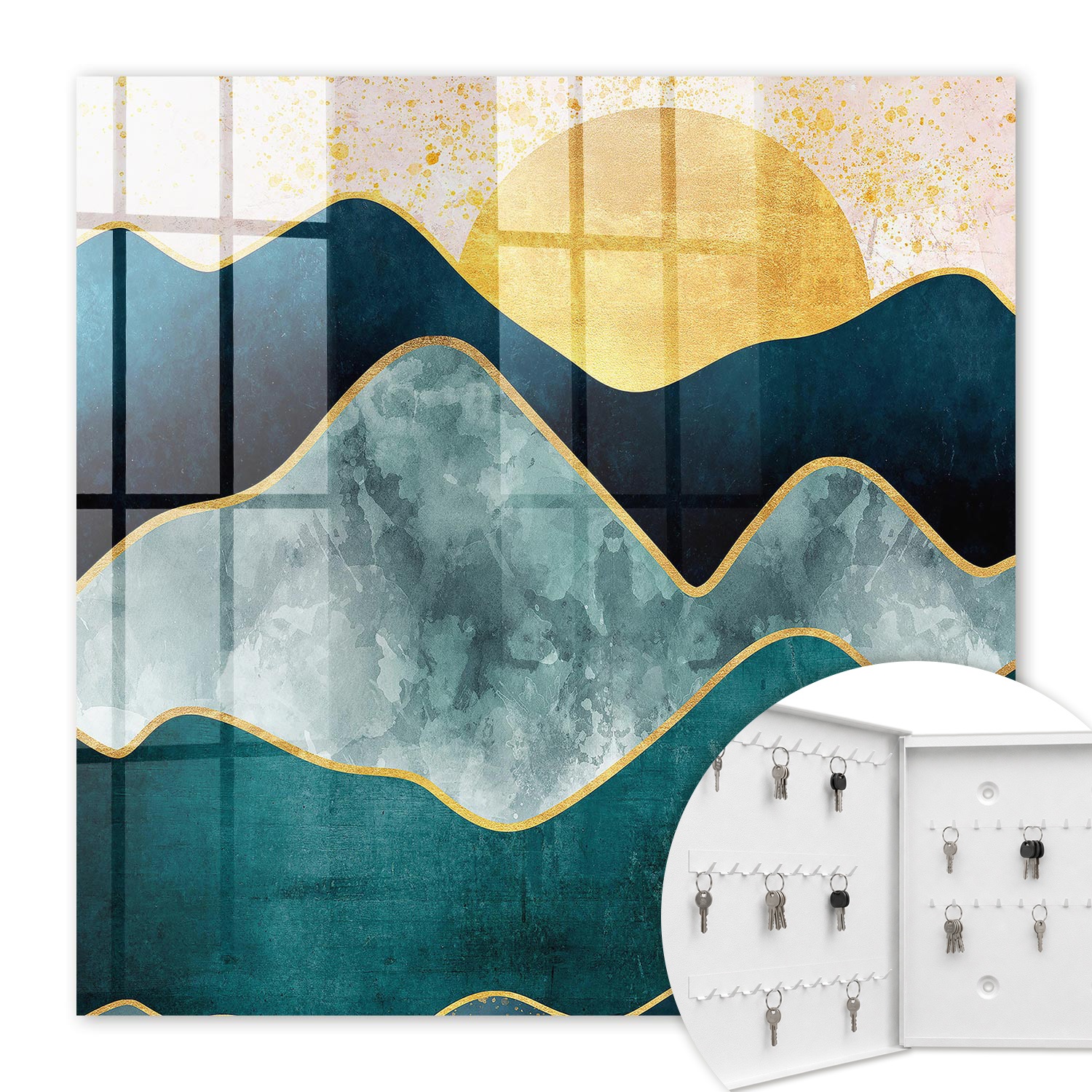 Armoire À Clés - (30 Cm X 30 Cm) - Boîte À Clés Murale - Coffret De Rangement Pour Clés - Couleur Blanche - Ouverture Vers La Gauche - Pour Maison Et Bureau - Abstraction De La Montagne