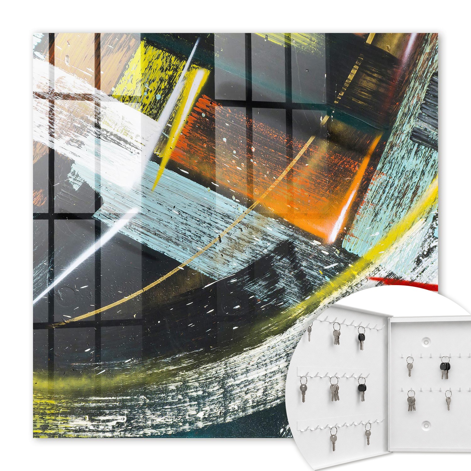 Armoire À Clés - (30 Cm X 30 Cm) - Boîte À Clés Murale - Coffret De Rangement Pour Clés - Couleur Blanche - Ouverture Vers La Gauche - Pour Maison Et Bureau - Tourbillon Coloré