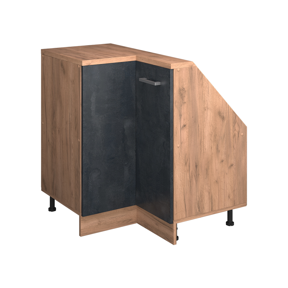 Meuble De Cuisine D'Angle Pour Combles R-line, Béton Noir, 75.6cm Avec 1 Porte, Vicco