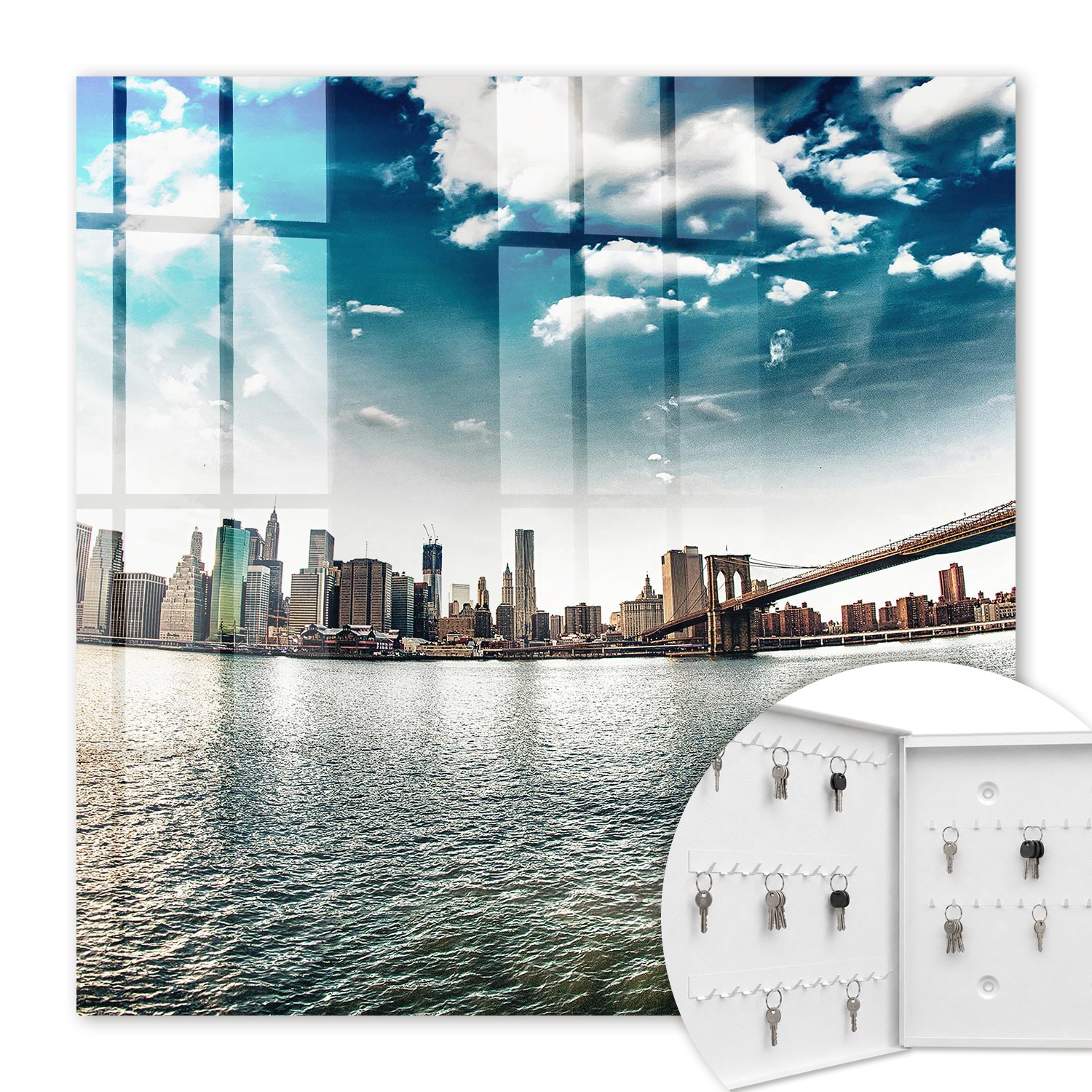 Armoire À Clés - (30 Cm X 30 Cm) - Boîte À Clés Murale - Coffret De Rangement Pour Clés - Couleur Blanche - Ouverture Vers La Gauche - Pour Maison Et Bureau - Panorama De La Ville