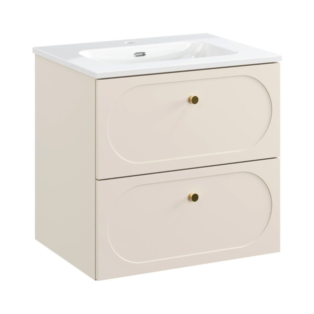 Ensemble De Salle De Bain Tornado: Meuble Sous Vasque 60cm Beige + Vasque À Encastrer Blanche
