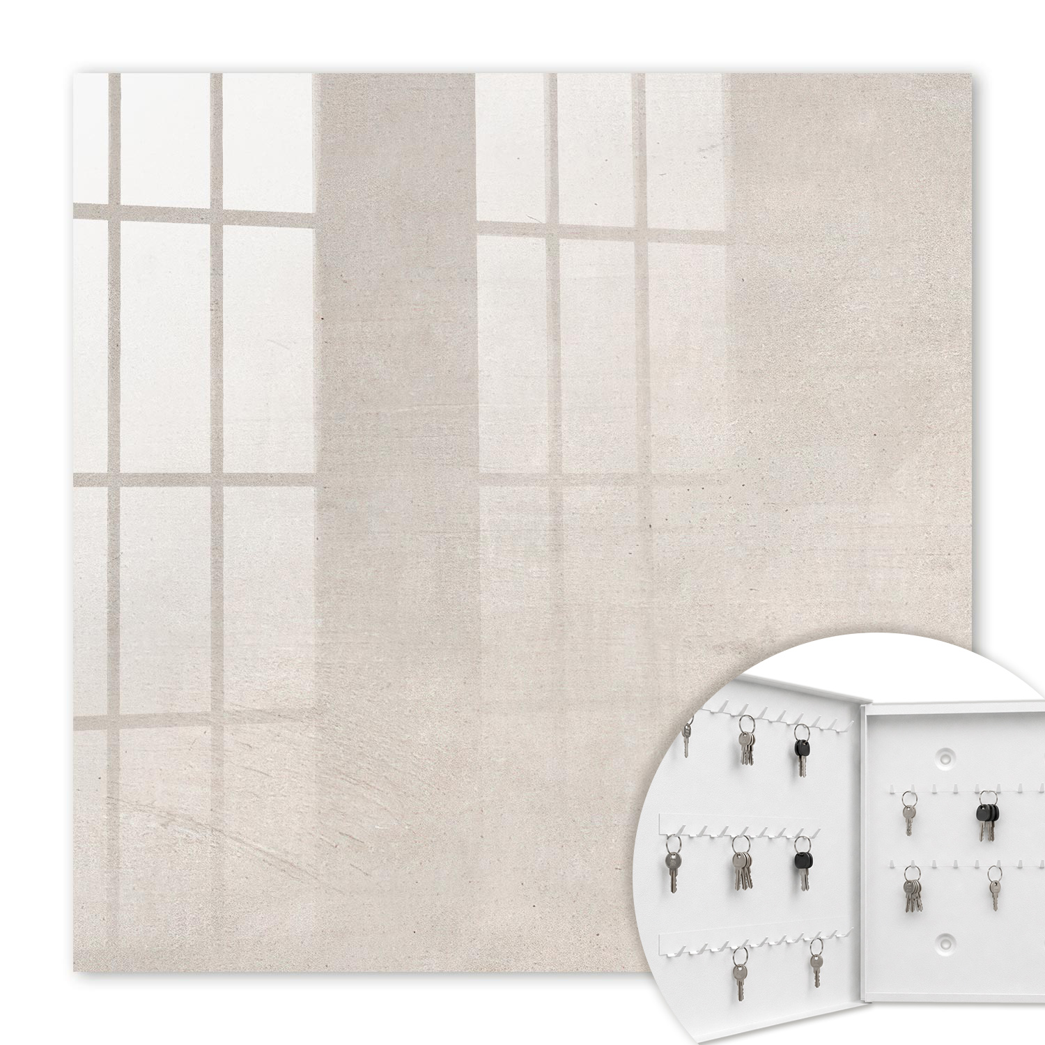 Armoire À Clés - (30 Cm X 30 Cm) - Boîte À Clés Murale - Coffret De Rangement Pour Clés - Couleur Blanche - Ouverture Vers La Gauche - Pour Maison Et Bureau - Texture Du Béton