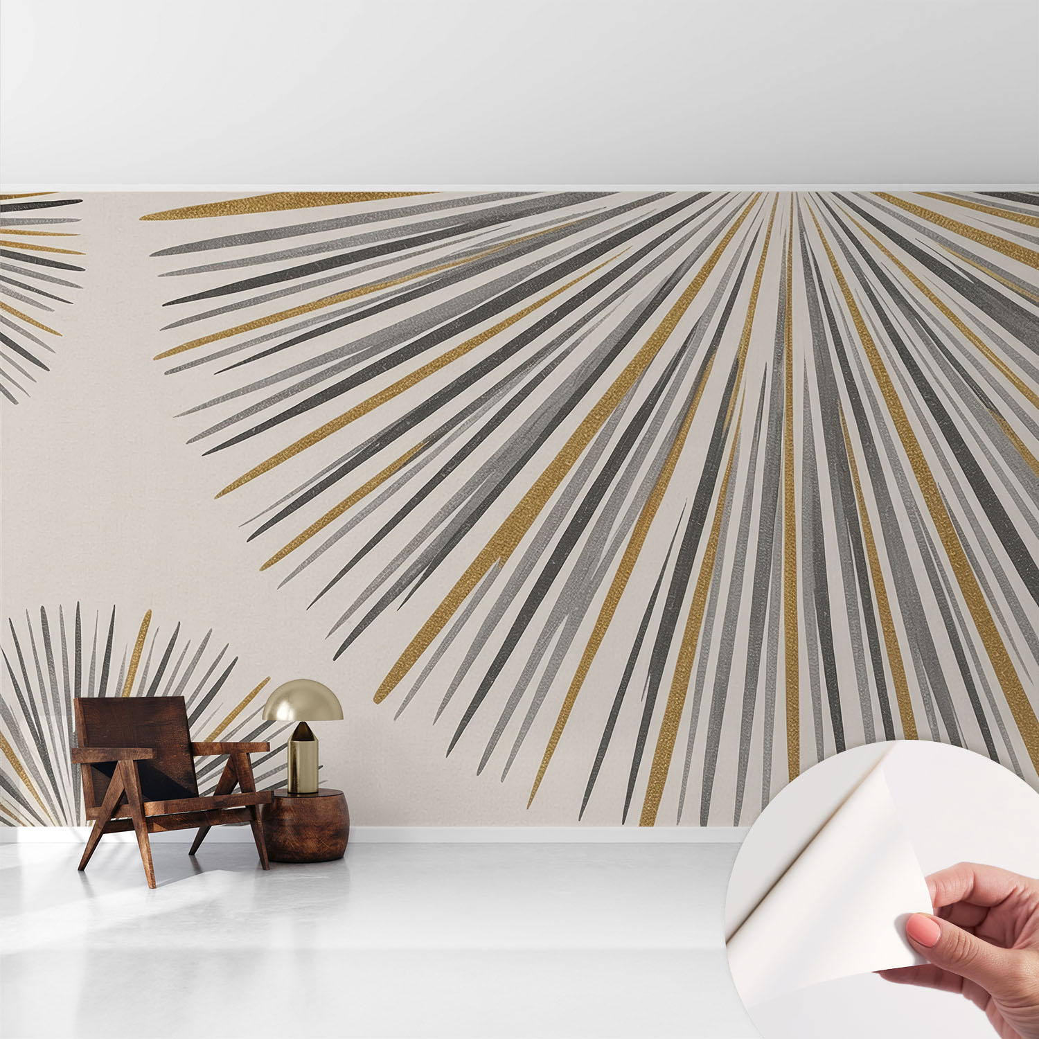 Papier Peint Adhésif Autocollant Pour Salon Chambre À Coucher Peint Imprimé Pour Mur Éventails Géométriques 416x254 Cm