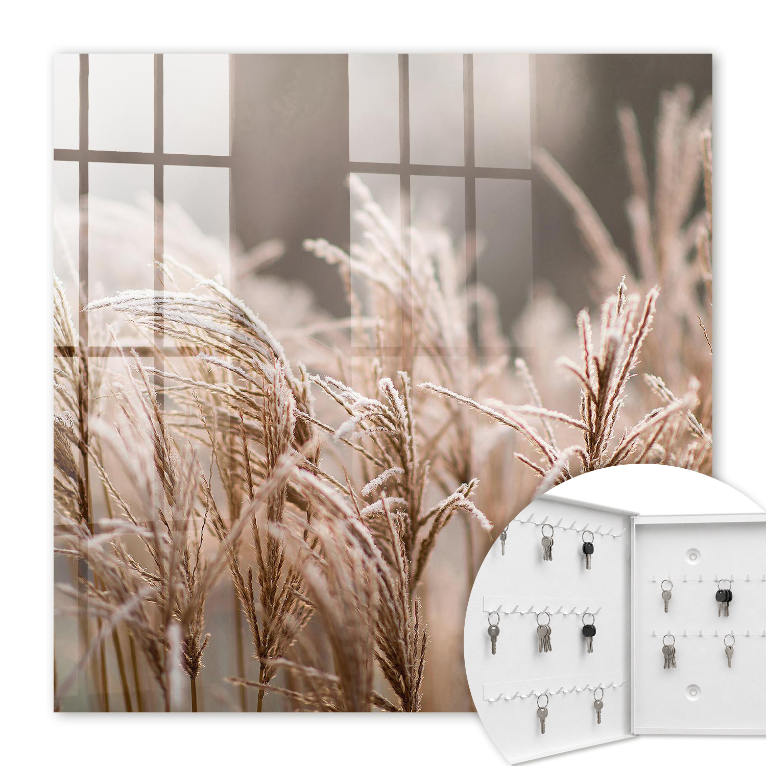 Armoire À Clés - (30 Cm X 30 Cm) - Boîte À Clés Murale - Coffret De Rangement Pour Clés - Couleur Blanche - Ouverture Vers La Gauche - Pour Maison Et Bureau - Herbe Gelée