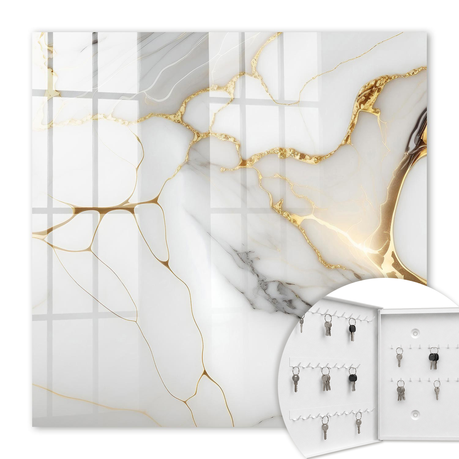 Armoire À Clés - (30 Cm X 30 Cm) - Boîte À Clés Murale - Coffret De Rangement Pour Clés - Couleur Blanche - Ouverture Vers La Gauche - Pour Maison Et Bureau - Élégance Du Marbre