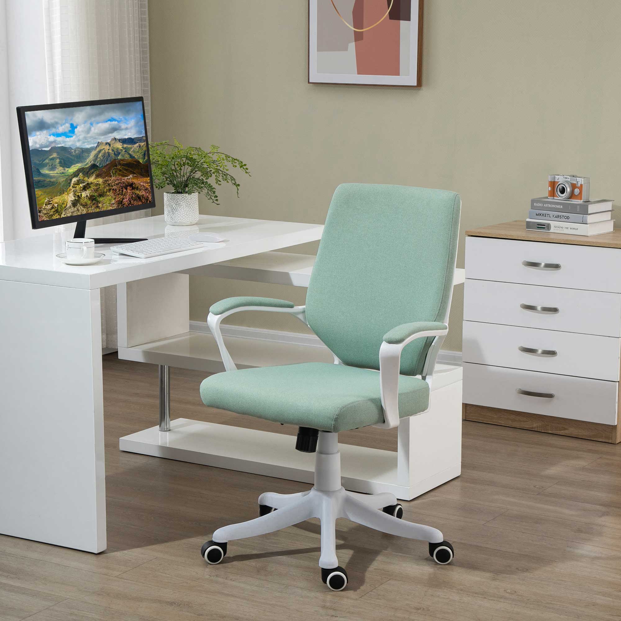 Chaise De Bureau Ergonomique Pivotante Avec Fonction Bascule, Polyester Vert Redom