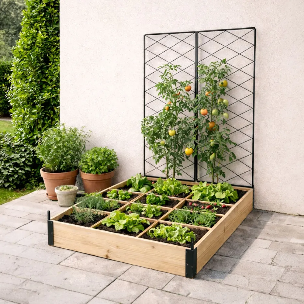 Carré Potager En Bois De Sapin Avec Treillis - 115x80x128cm