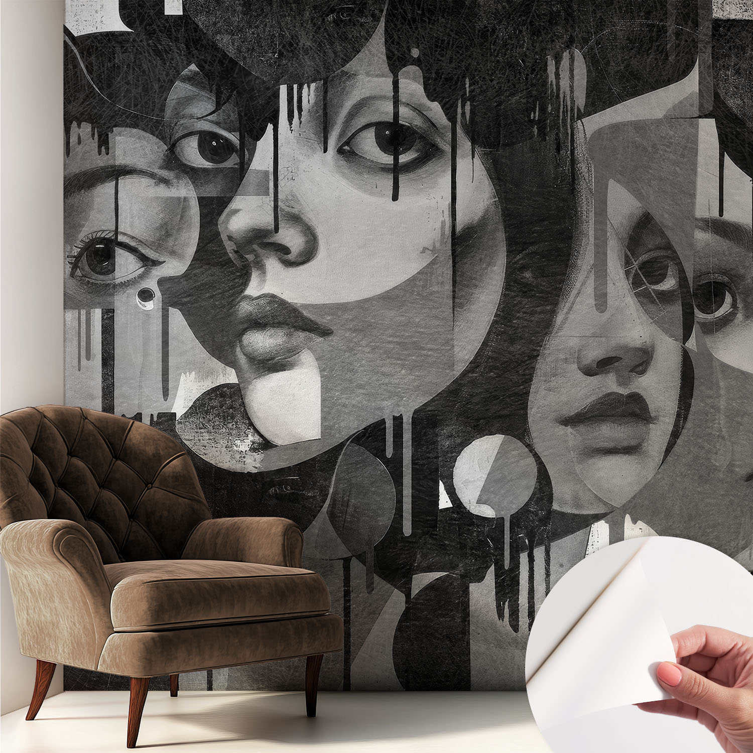 Papier Peint Adhésif Avec Colle Pour Décoration Moderne De Salon Chambre À Coucher Cuisine Et Bureau Facile Visages Féminins 250x250 Cm