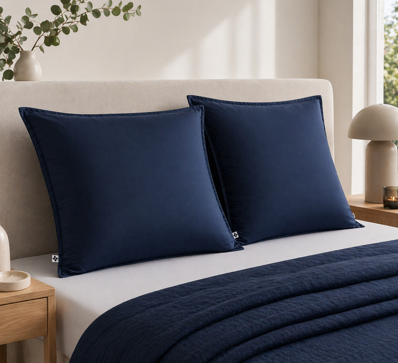 Lot De 2 Taies D'oreiller 63 X 63 Cm - Viscose De Satin De Bambou - Marine - Salomé