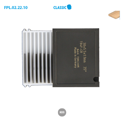 Plaquette K05 40x5,5x1,1 / 2 Coupes 35° Hm - Rainure Grande Face - 02.2203.2 - Leman