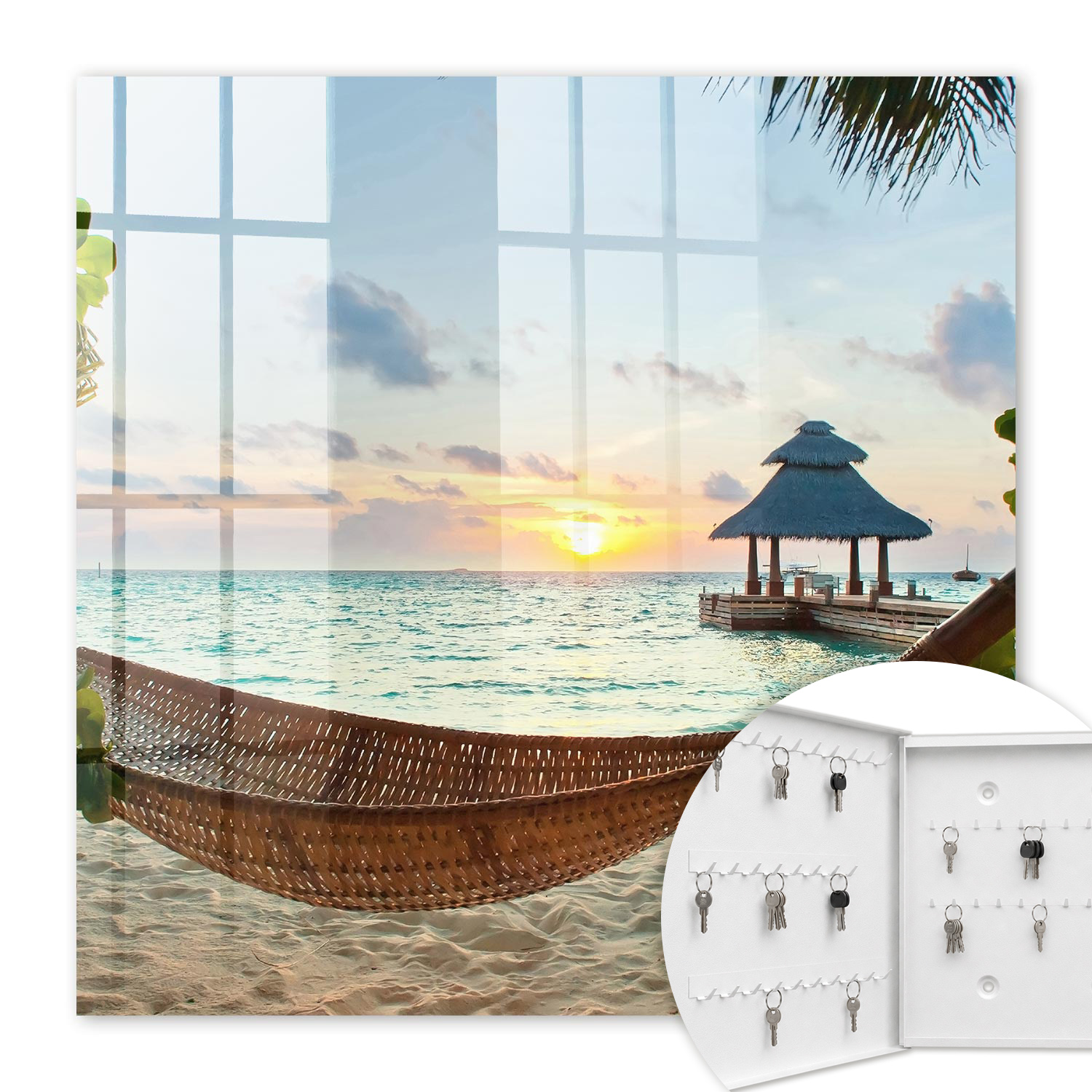 Armoire À Clés - (30 Cm X 30 Cm) - Boîte À Clés Murale - Coffret De Rangement Pour Clés - Couleur Blanche - Ouverture Vers La Gauche - Pour Maison Et Bureau - Détente À La Plage