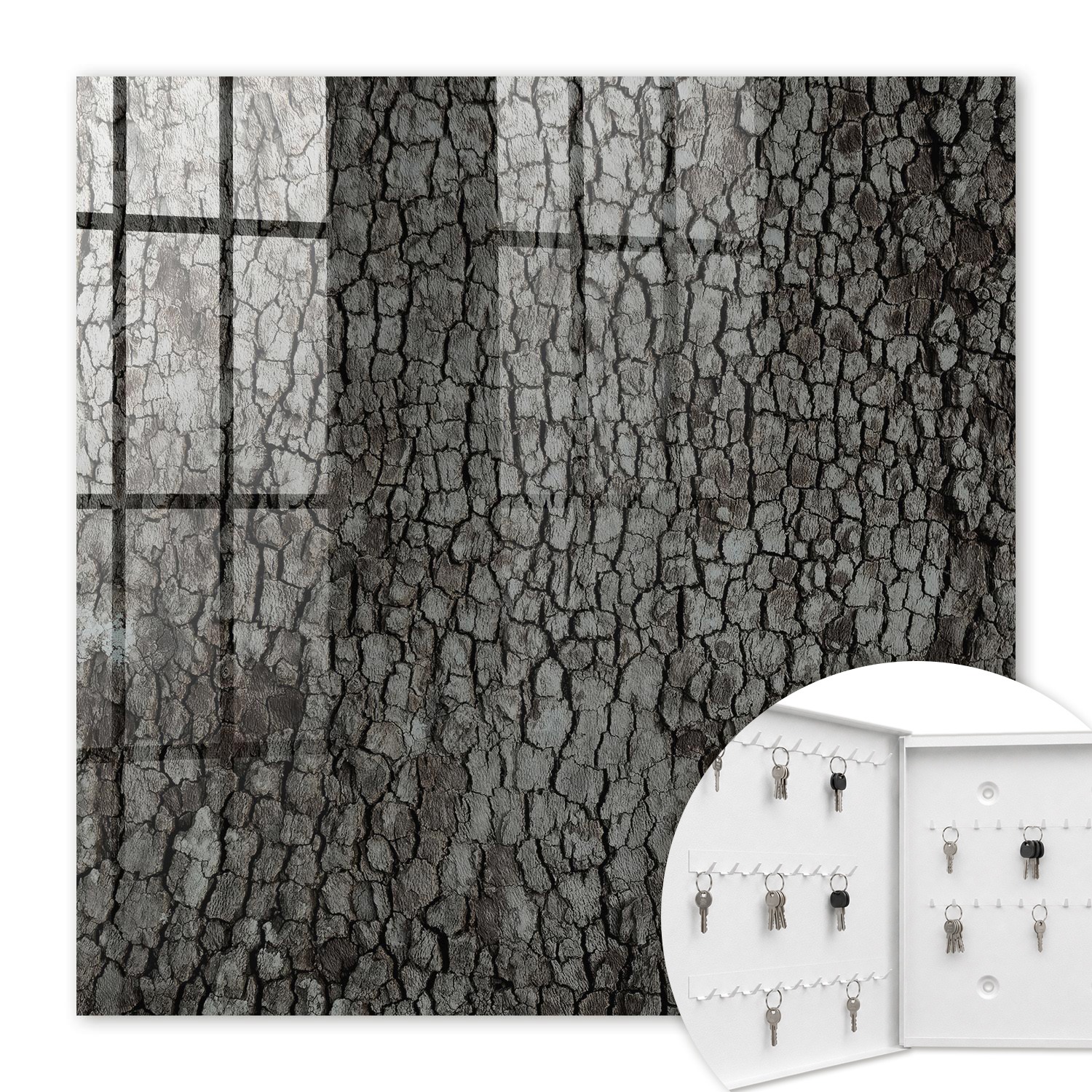 Armoire À Clés - (30 Cm X 30 Cm) - Boîte À Clés Murale - Coffret De Rangement Pour Clés - Couleur Blanche - Ouverture Vers La Gauche - Pour Maison Et Bureau - Écorce D'Arbre
