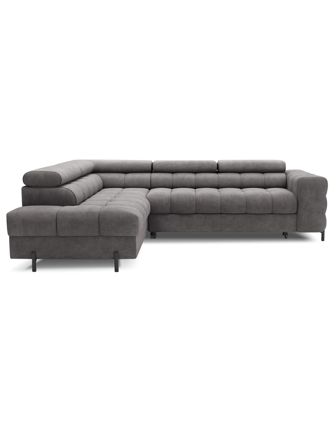 Canapé D'Angle Gauche Ferrum Gris Avec Coffre Appuie-têtes Réglables 276x93x200cm