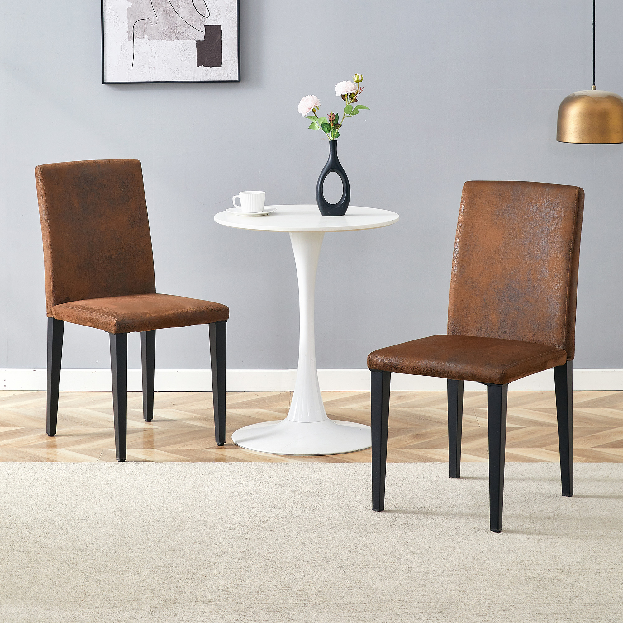 Redom Lot De 2 Chaises De Salle À Manger, Dossier Ergonomique, Tissu Aspect Suédé Marron, Pieds En Métal Noir