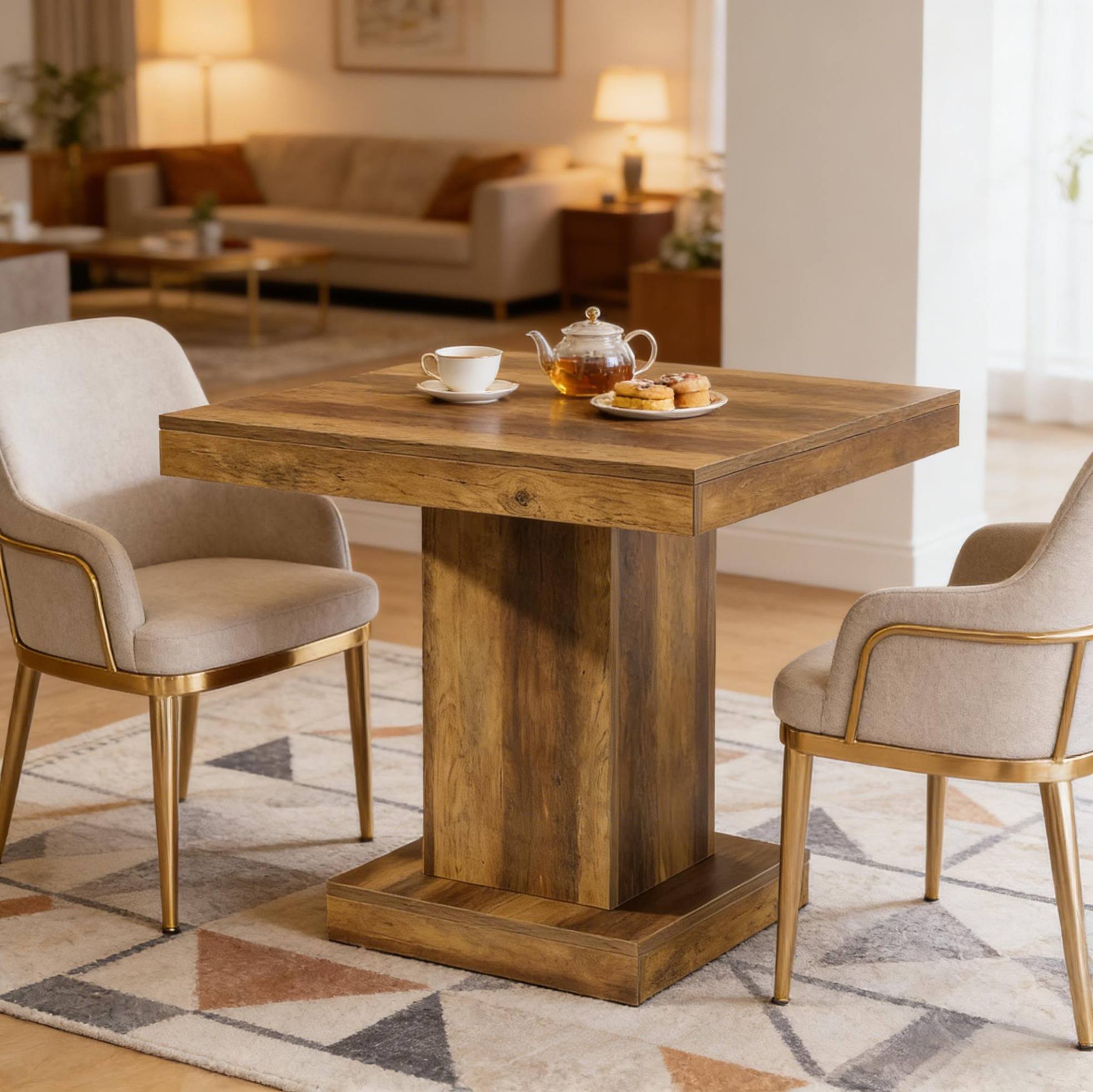 Table À Manger Carrée Compacte 80 X 80 Cm En Mdf Brun, Style Ferme, Redom
