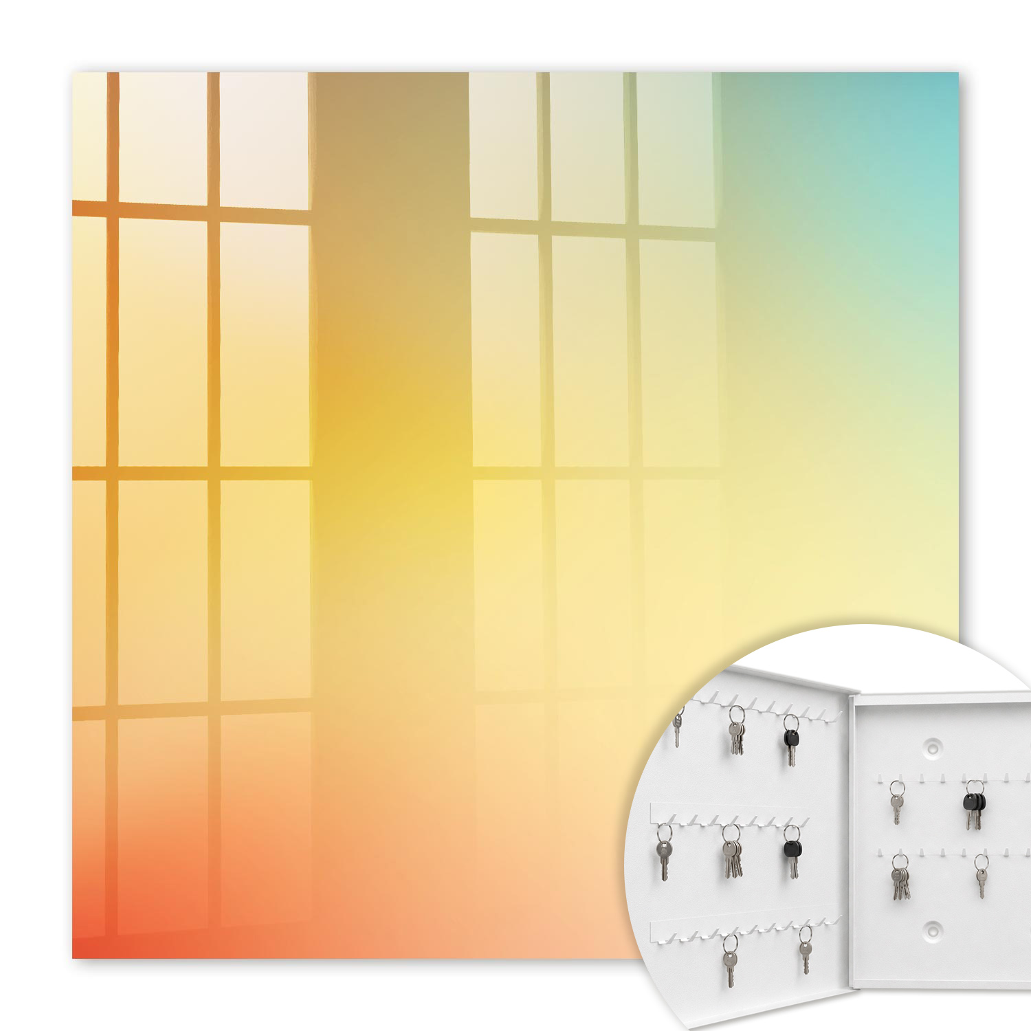 Armoire À Clés - (30 Cm X 30 Cm) - Boîte À Clés Murale - Coffret De Rangement Pour Clés - Couleur Blanche - Ouverture Vers La Gauche - Pour Maison Et Bureau - Dégradé Coloré