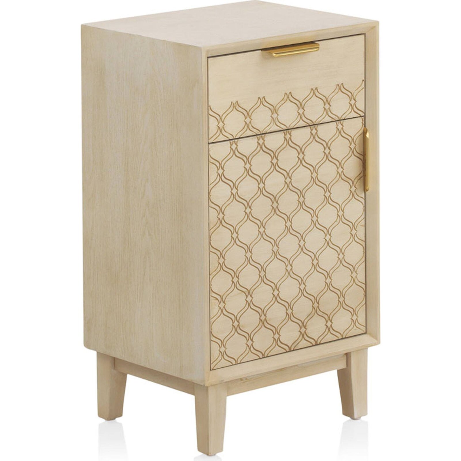 Table De Chevet Marfil En Bois Orné Avec Tiroir Et Porte - Chêne Marfil Doré Sculpté