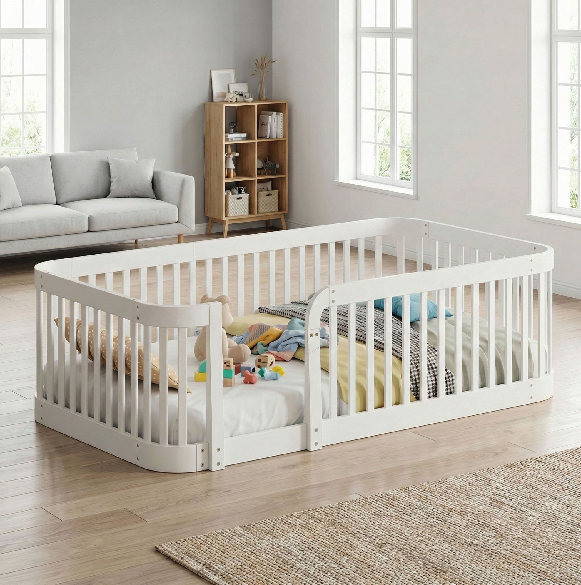 Parc Modulable Pour Bébé Pour Intérieur 205 X 145 X 52 Cm, Barres 7 Cm, Blanc, Redom