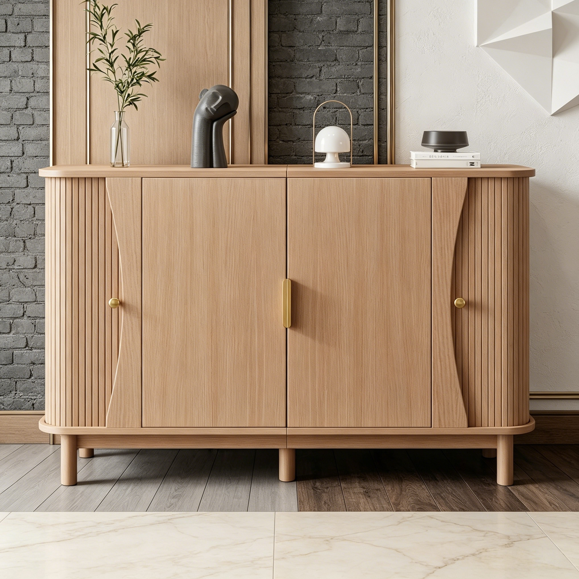 Buffet En Mdf 140x40x88 Cm, 2 Portes Coulissantes, Finition Bois Naturel