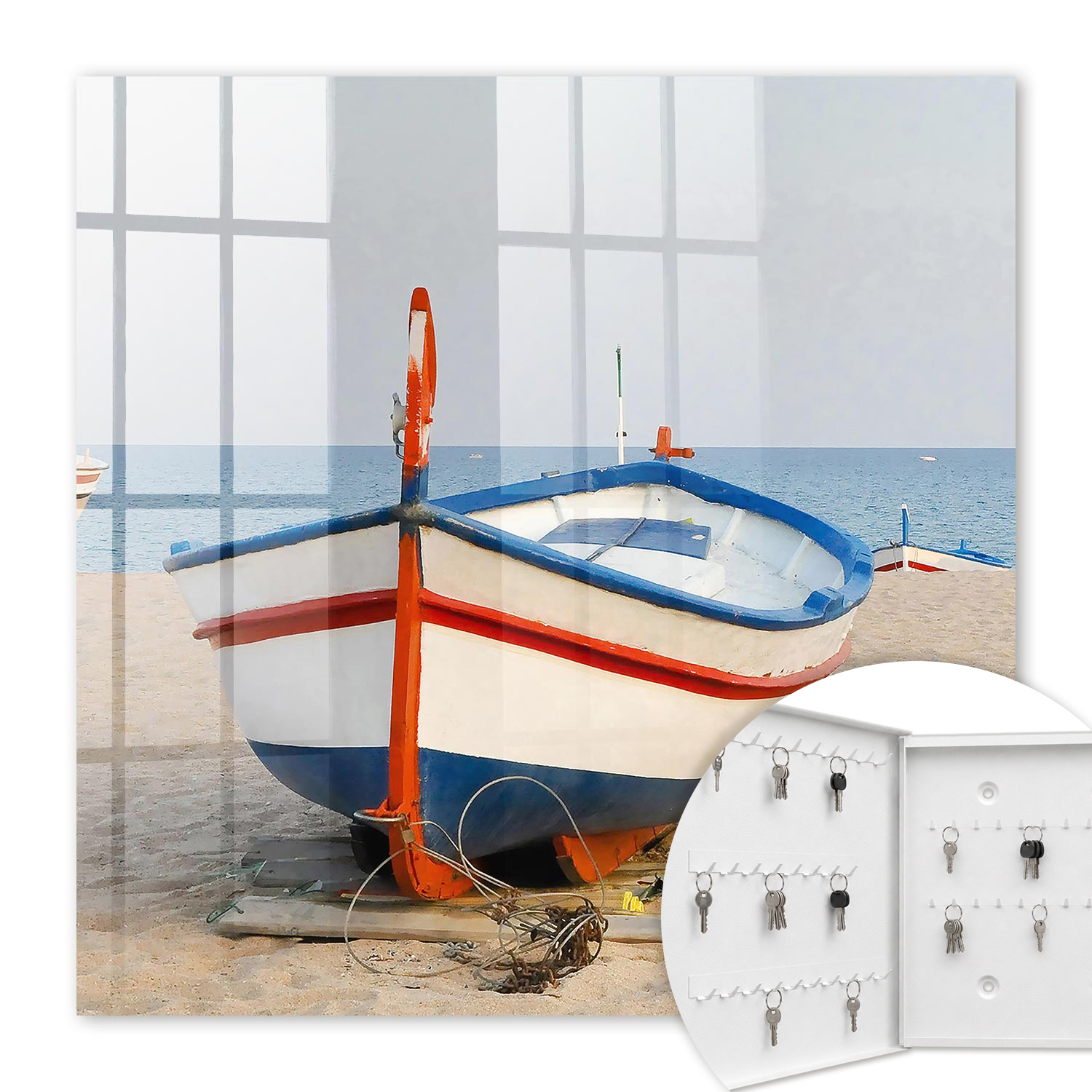 Armoire À Clés - (30 Cm X 30 Cm) - Boîte À Clés Murale - Coffret De Rangement Pour Clés - Couleur Blanche - Ouverture Vers La Gauche - Pour Maison Et Bureau - Croisière D'Été