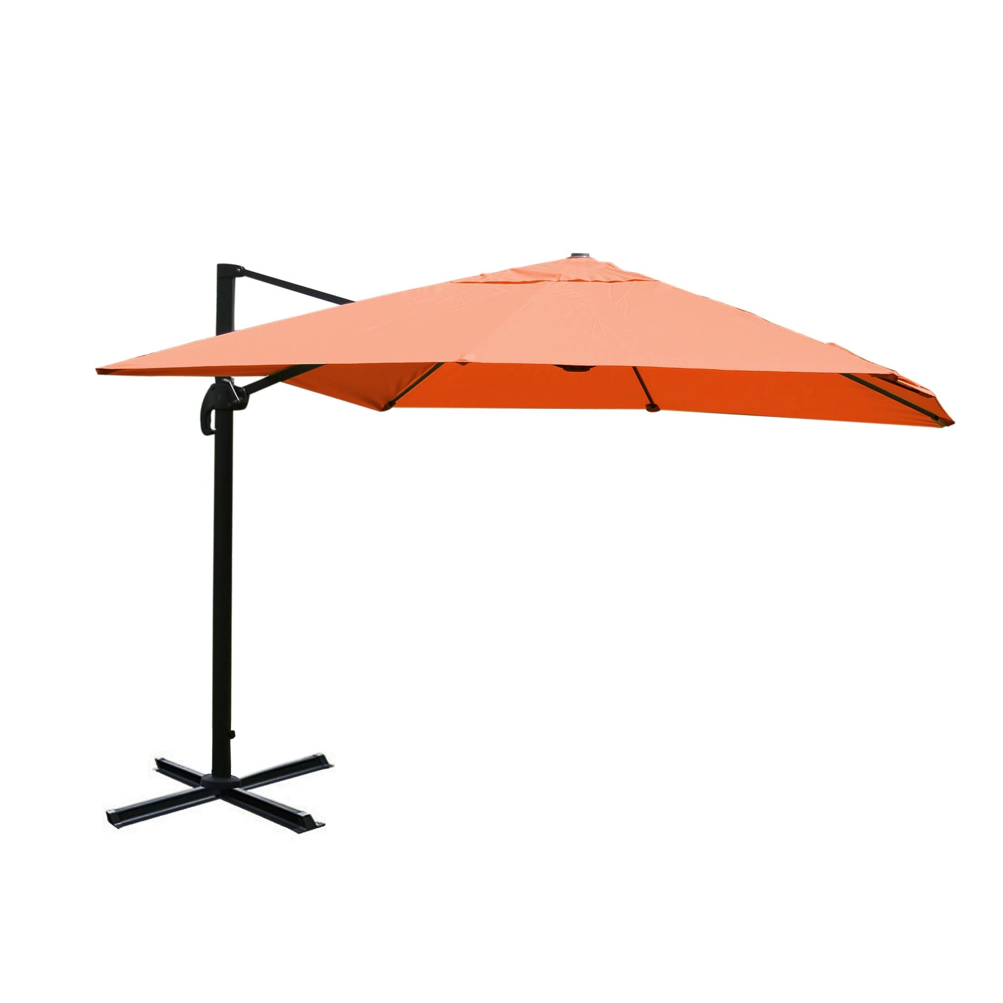 Parasol Déporté 3x4 M Rotatif Avec Pied Et Toile Polyester Aluminium Terracotta 04_0011252