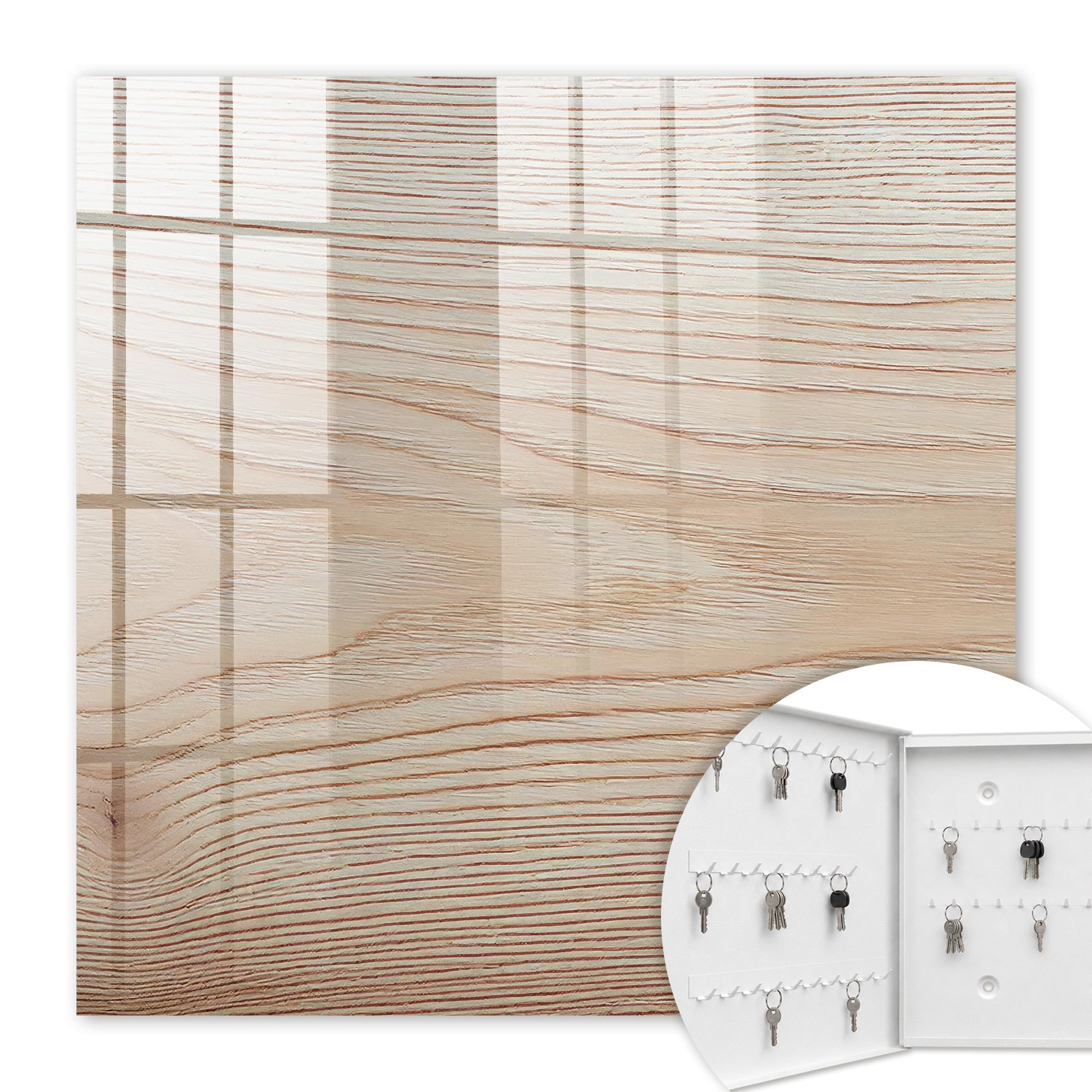 Armoire À Clés - (30 Cm X 30 Cm) - Boîte À Clés Murale - Coffret De Rangement Pour Clés - Couleur Blanche - Ouverture Vers La Gauche - Pour Maison Et Bureau - Texture Bois