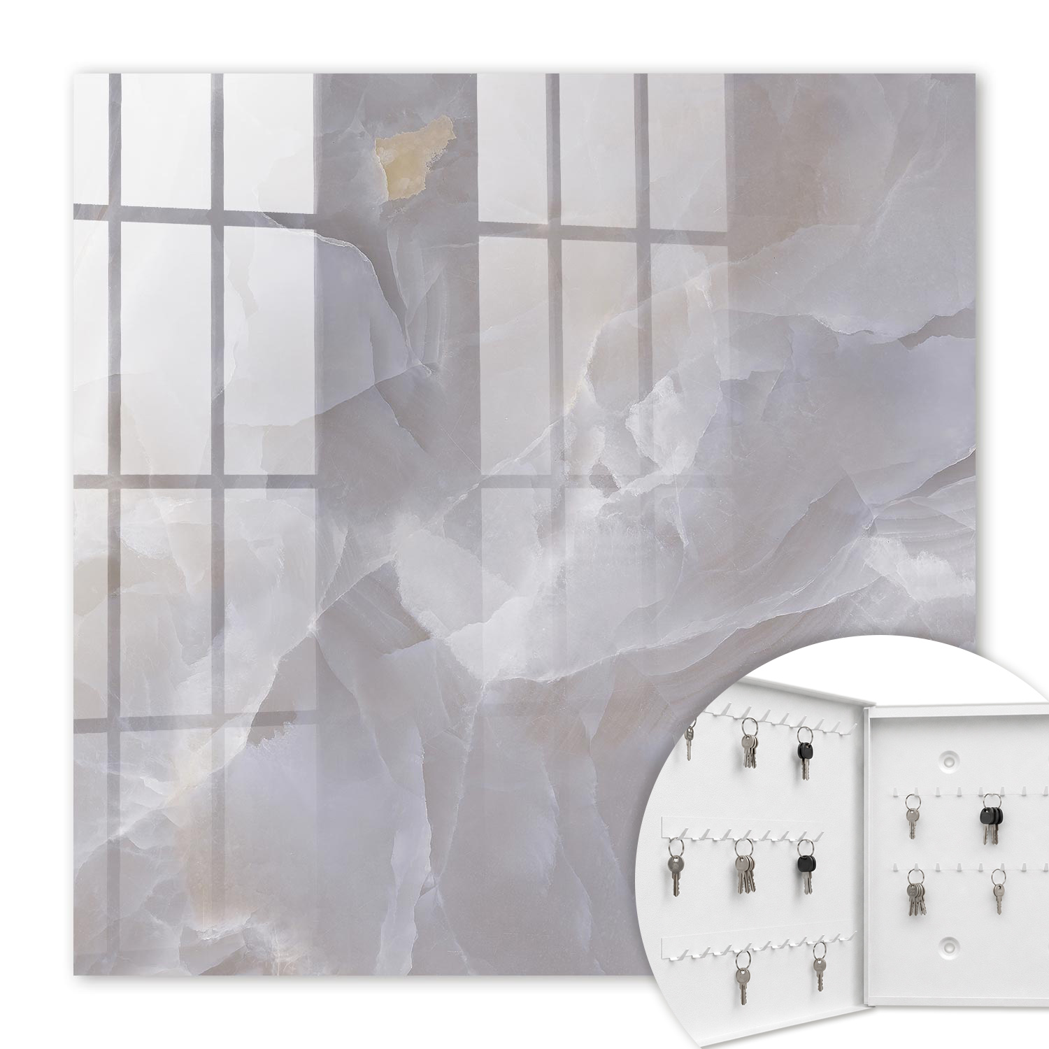 Armoire À Clés - (30 Cm X 30 Cm) - Boîte À Clés Murale - Coffret De Rangement Pour Clés - Couleur Blanche - Ouverture Vers La Gauche - Pour Maison Et Bureau - Élégance Grise