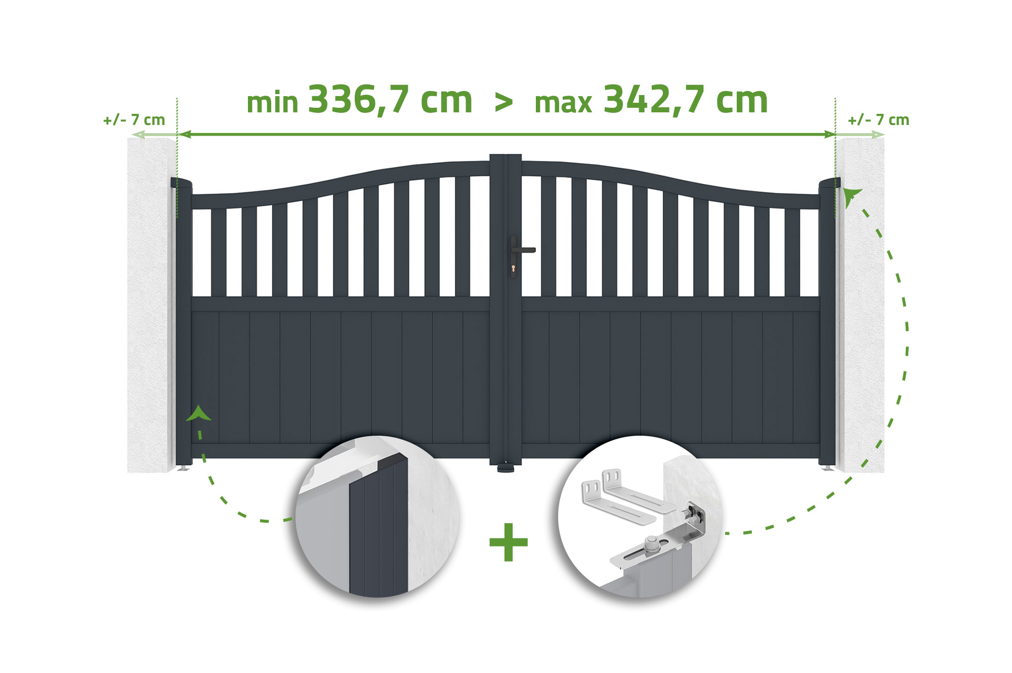 Portail Battant Ajustable En Largeur 3,4m Meije H.160cm Aluminium Gris
