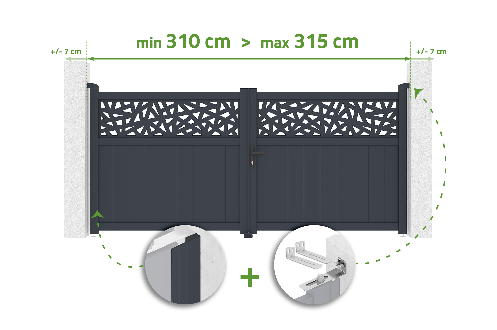 Portail Battant 3m Ajustable En Largeur Dolomite Ruivo H.140cm Aluminium Gris