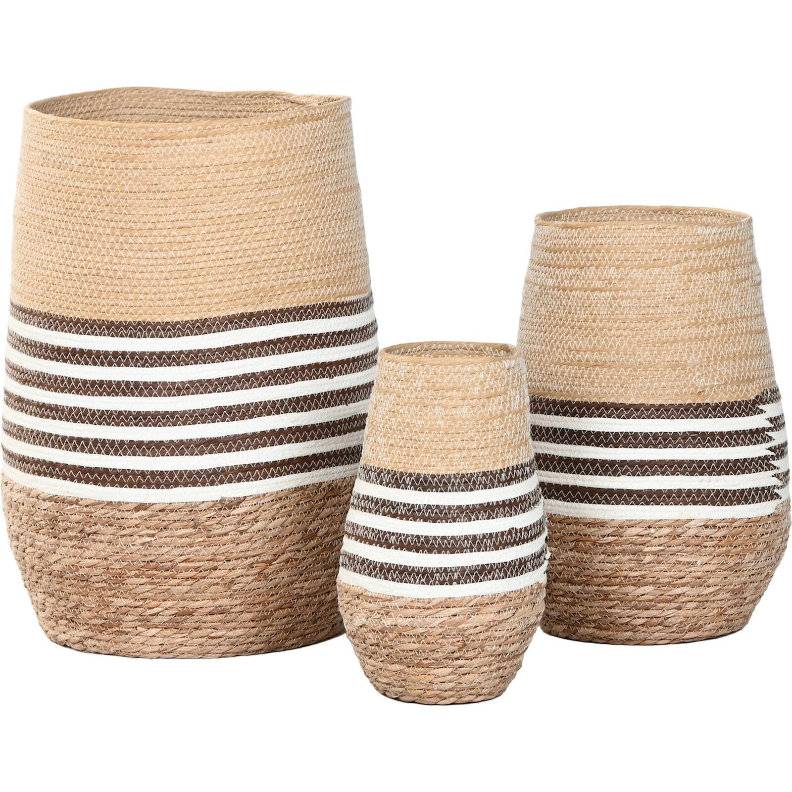 Cache Pot Design En Fibre Tressée Marron Bicolore Style Urban - Marron Naturel Bicolore Et Beige