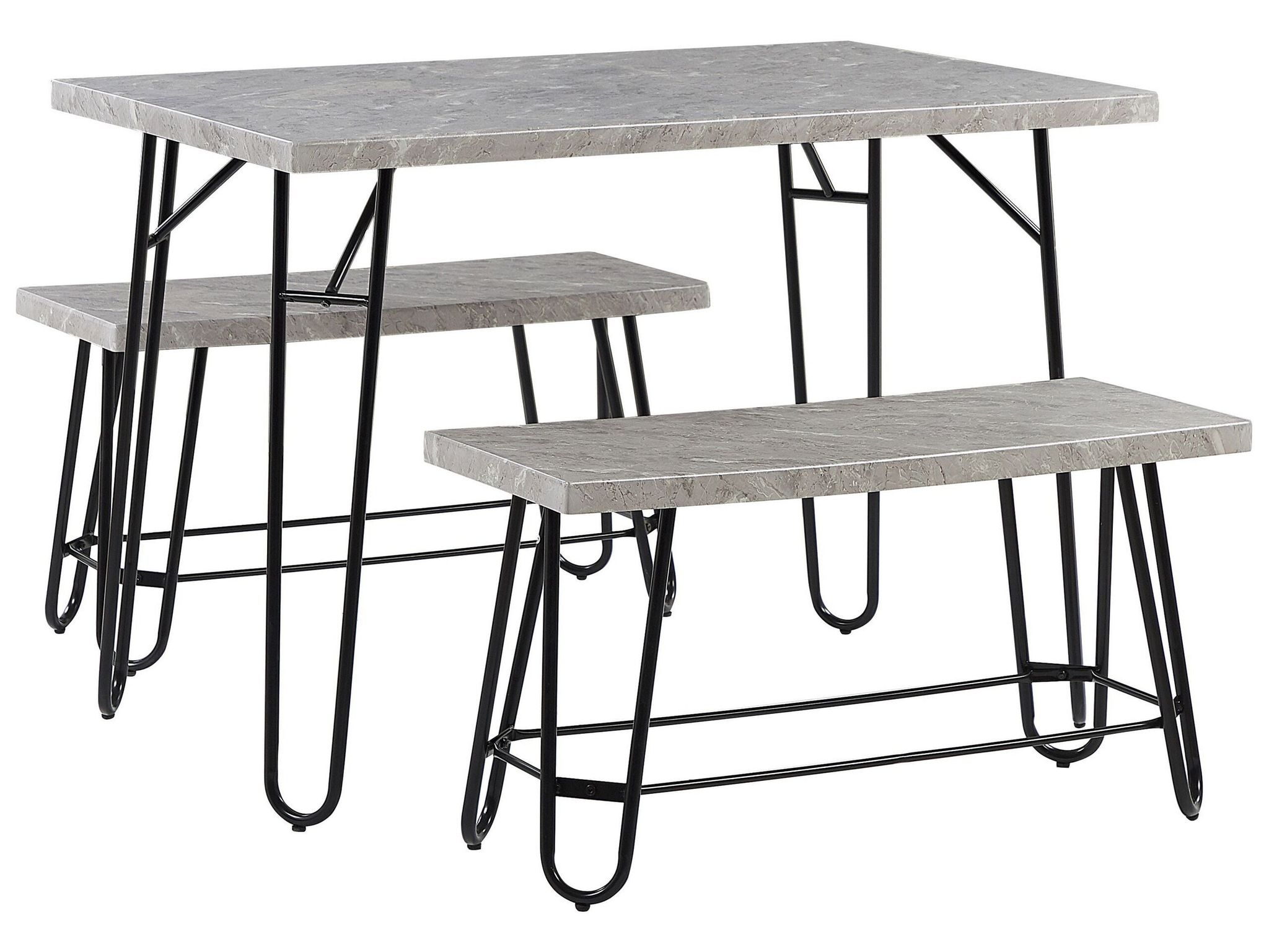 Ensemble De Salle À Manger Table Et 2 Bancs Assortis En Mdf Effet Marbre Gris Et Métal Noir Pour 4 Personnes Design Industriel Tendance Beliani