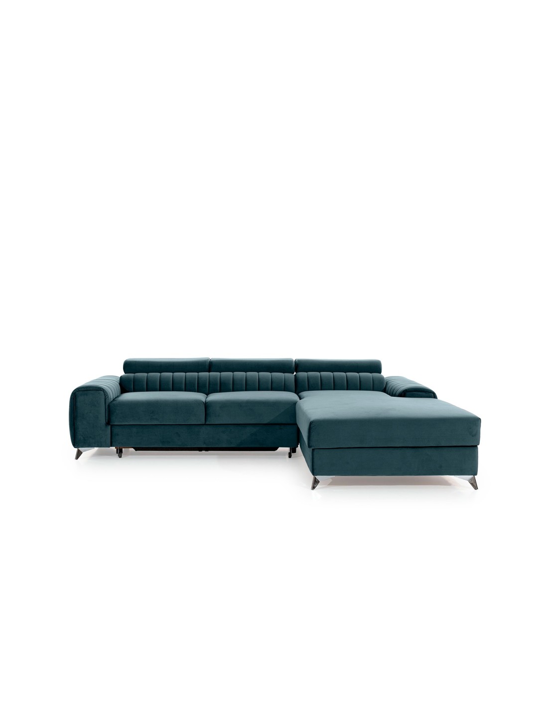 Canapé D'Angle Droit Bleu Canard Convertible 3 Places Jayson Couchage Spacieux