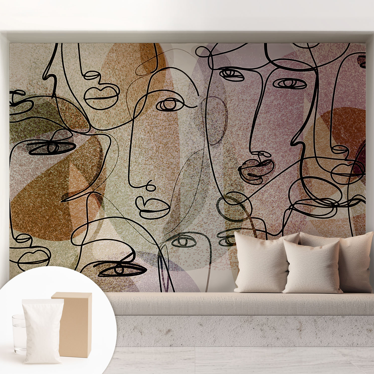 Papier Peint Intissé Mural Installation Rapide Du Papier Peint Durable Et Résistante - Colle Incluse Gratuite Visages Linéaires 208x146 Cm