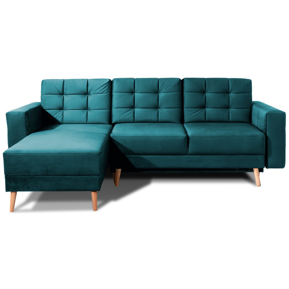 Canapé D'Angle Convertible Hasgard 3 Places Vert Foncé 248x162 Cm - Coffre Et Pieds Bois