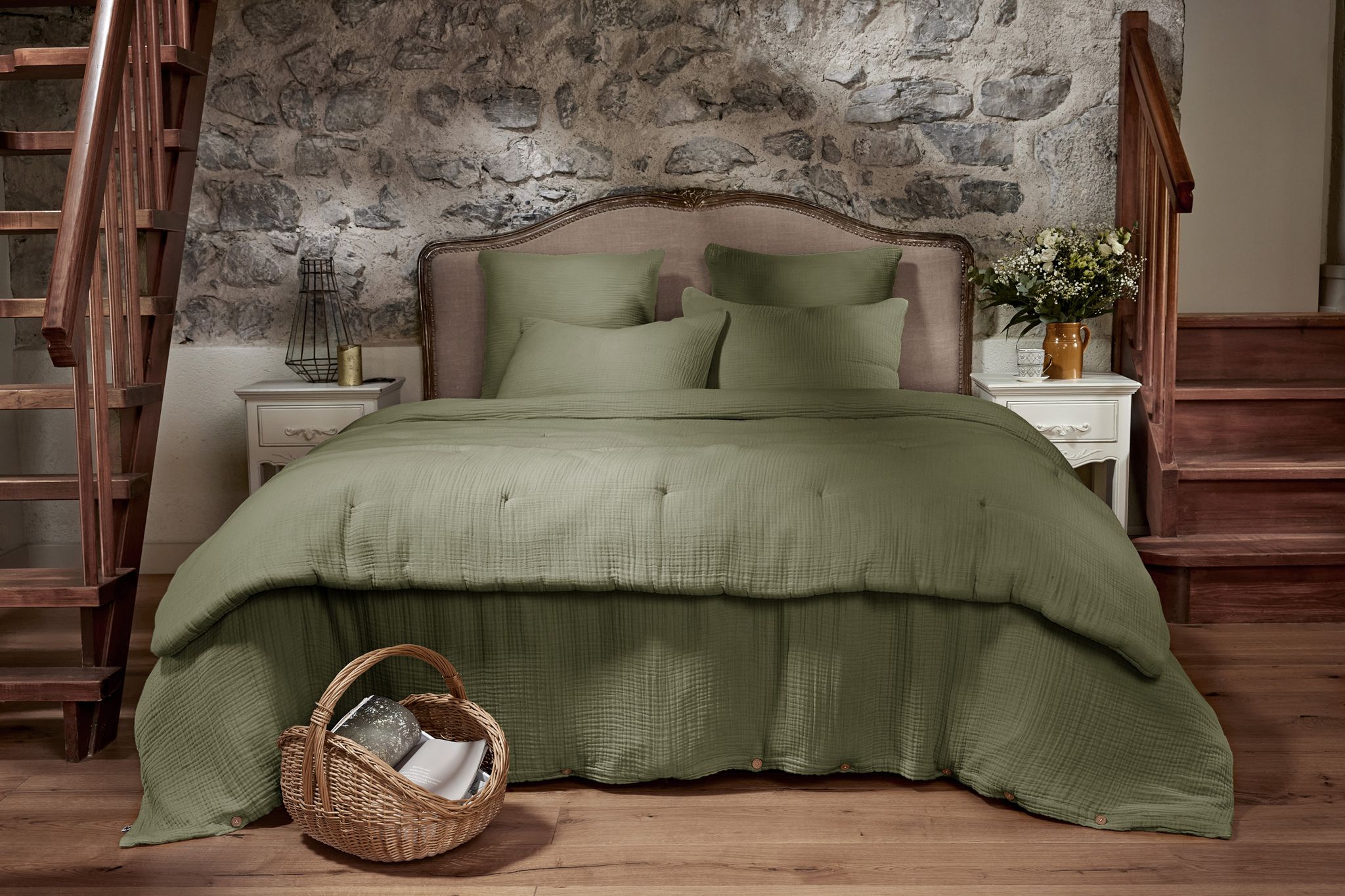 Housse De Couette 240 X 220 Cm Quadruple Gaze De Coton 220 G/m² Bella Romarin