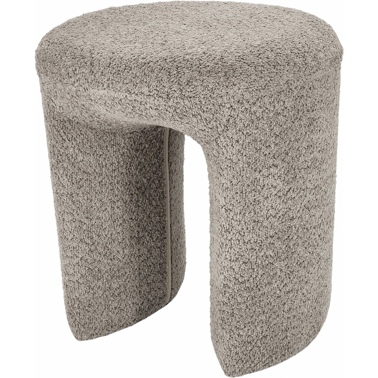 Tabouret D'Appoint Taupe Doux En Mousse Et Polyester Design - Taupe Doux Effet Bouclette