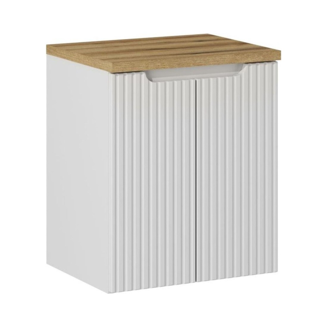 Ensemble De Salle De Bain Vano Blanc 50cm: Meuble Sous Vasque À Placards Rainuré + Plan Pour Vasque Aspect Chêne Clair