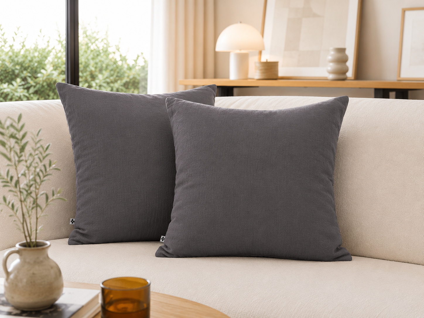 Lot De 2 Taies D'oreiller 60 X 60 Cm - Double Gaze De Coton - Gaïa Granit