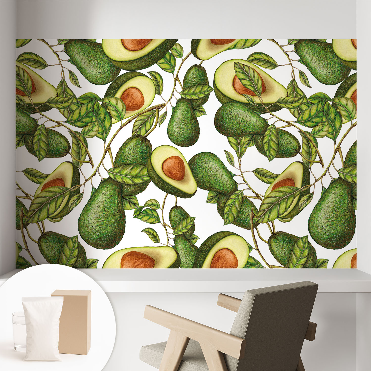 Papier Peint Intissé Décoratif Pour Chambre Et Salon Design Moderne À Poser Facilement - Colle Incluse Gratuite Motif D'Avocat 104x70 Cm