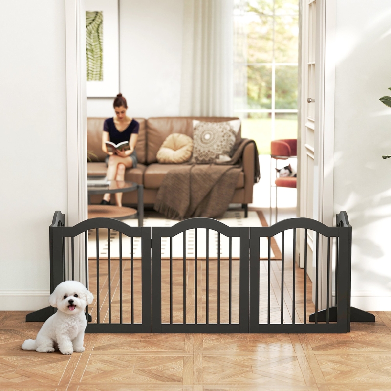 Barrière Pour Chien Freestanding Pliable À 5 Panneaux, 261,5 X 29,5 X 61 Cm, Noir
