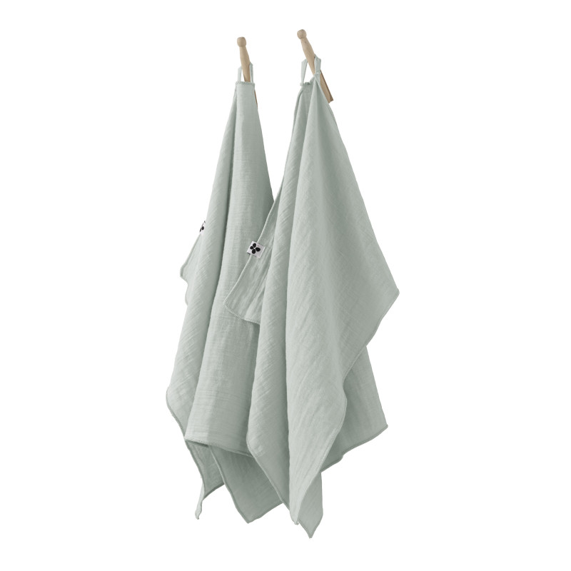 Lot De 2 Essuie-mains "gaïa" 50 X 70 Cm "gaze De Coton" L'Effet Papillon - Gaia Eucalyptus -